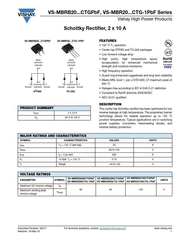 VS-MBRB2080CTGPbF