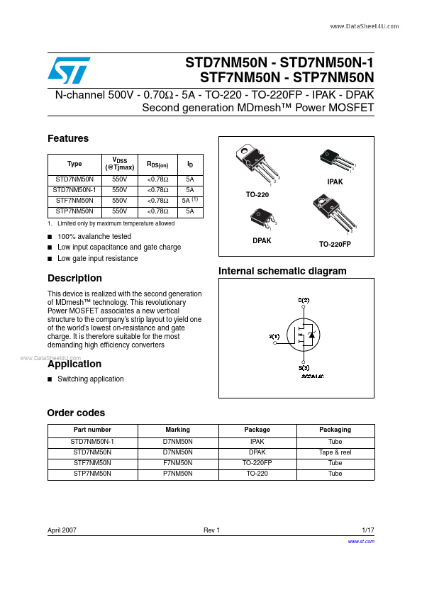 STD7NM50N-1