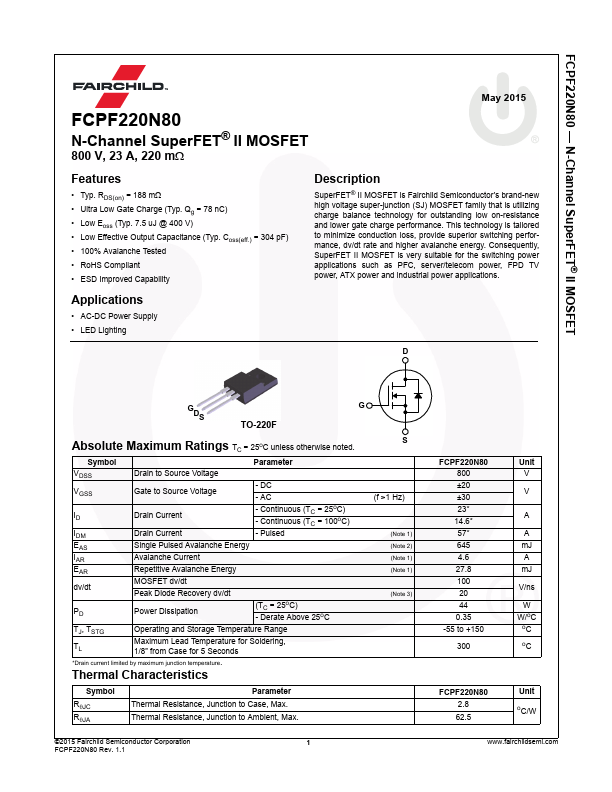 FCPF220N80