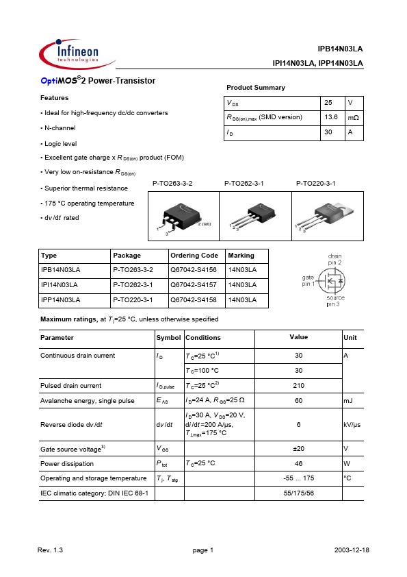 IPB14N03LA