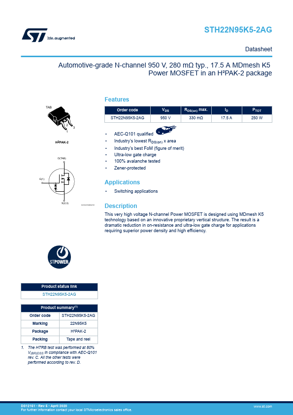 STH22N95K5-2AG