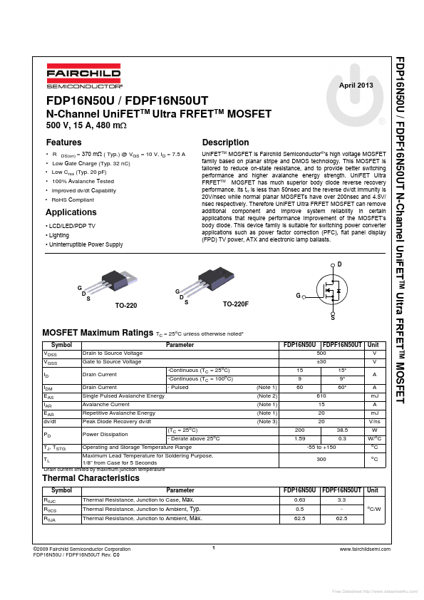 FDPF16N50U