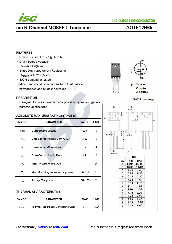 AOTF12N65L