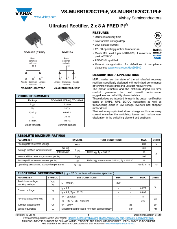 VS-MURB1620CTPbF