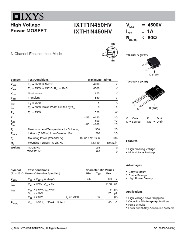 IXTT1N450HV