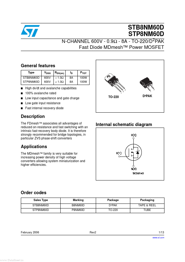 STB8NM60D