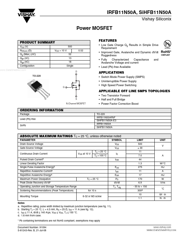 SiHFB11N50A