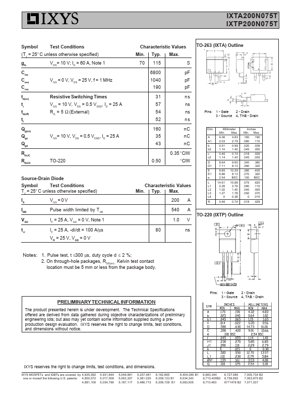 IXTA200N075T