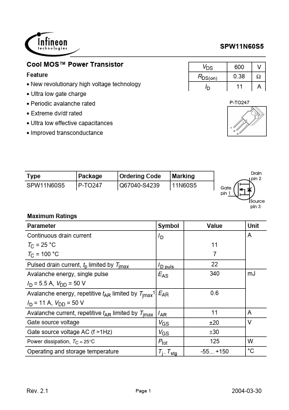 SPW11N60S5