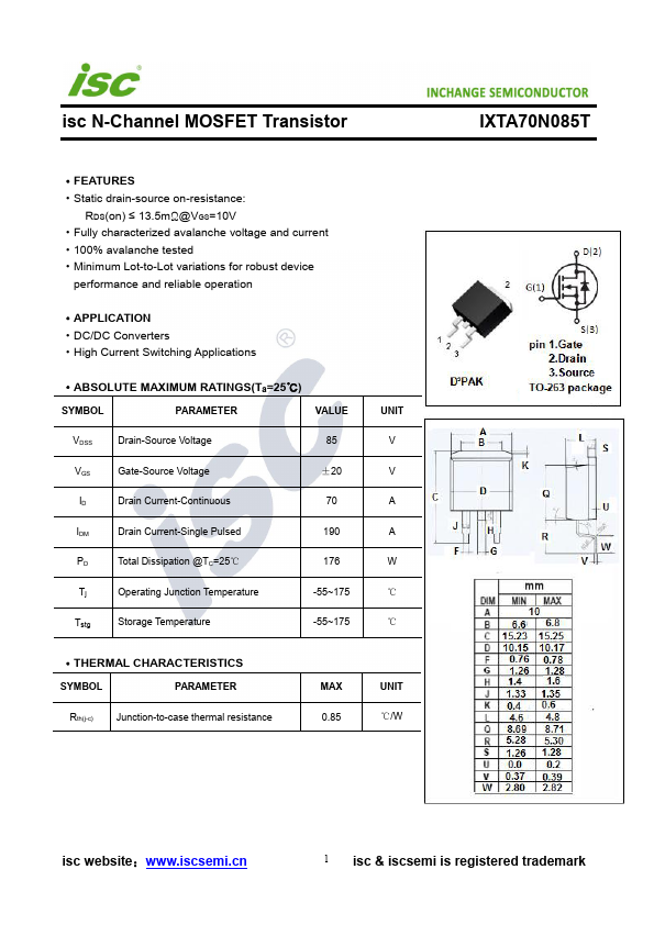 IXTA70N085T