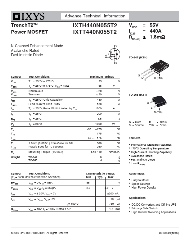 IXTT440N055T2