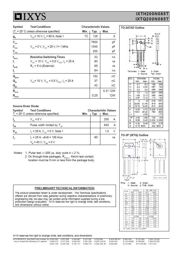 IXTH200N085T