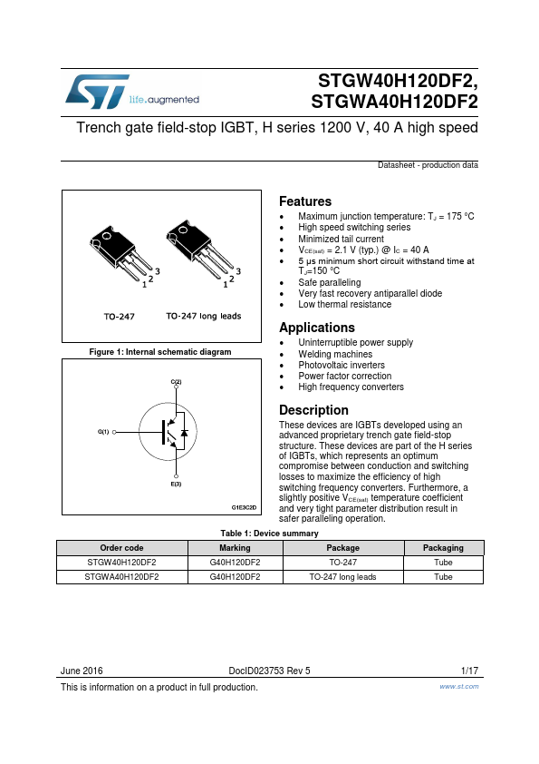 STGW40H120DF2