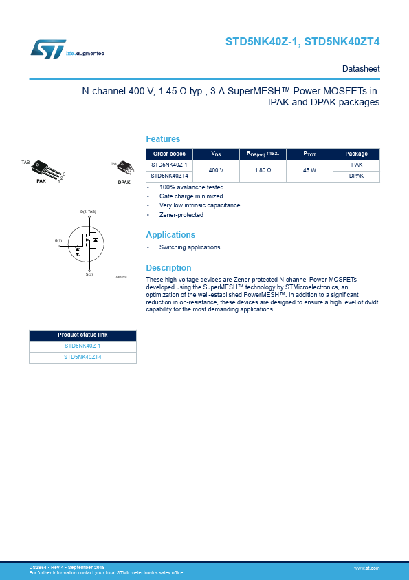 STD5NK40Z-1