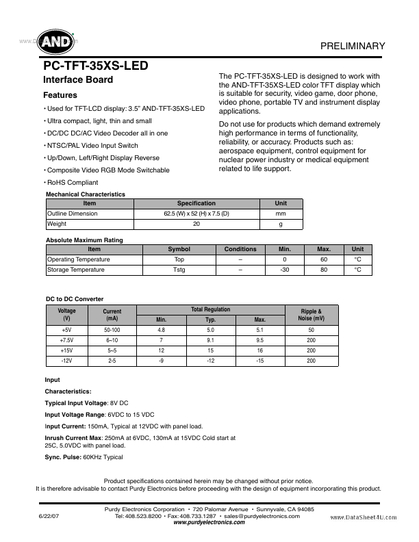 PC-TFT-35XS-LED