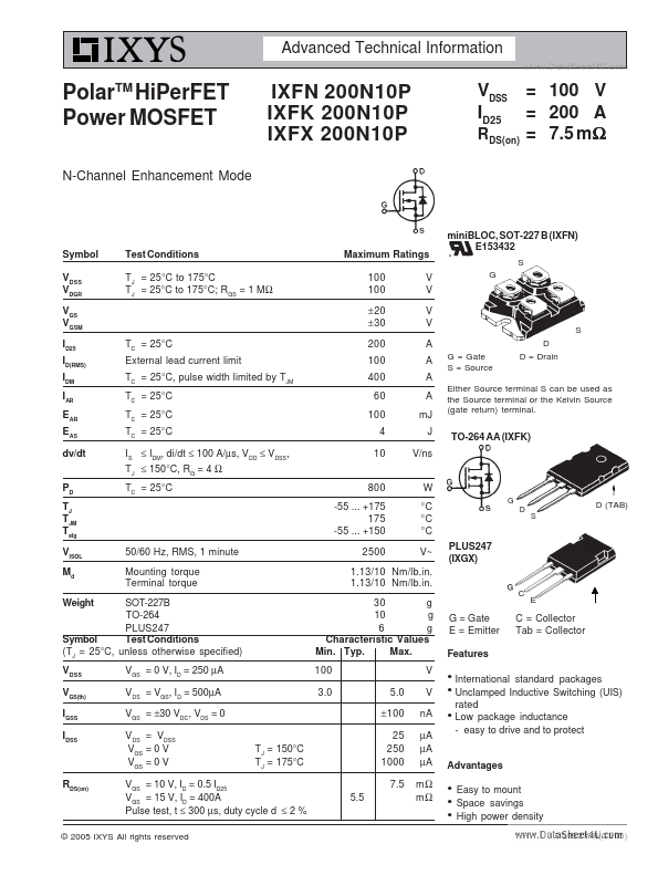 IXFK200N10P