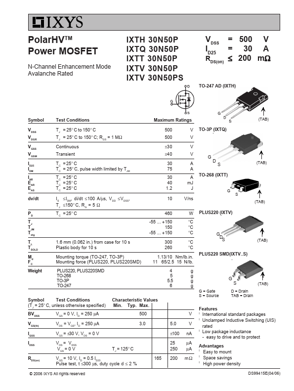 IXTT30N50P