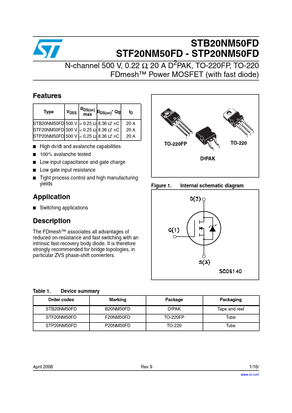 STB20NM50FD