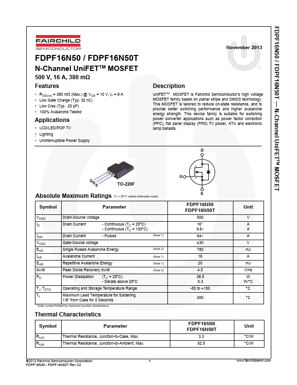 FDPF16N50T