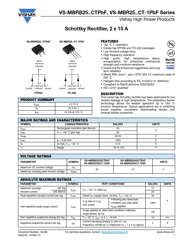 VS-MBRB2545CTPbF