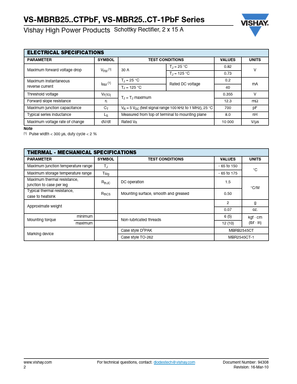 VS-MBRB2545CTPbF