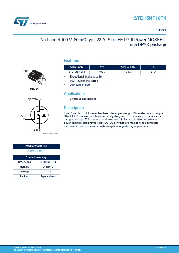 STD15NF10T4