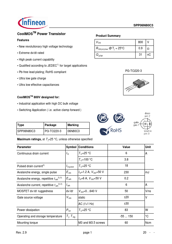 SPP06N80C3