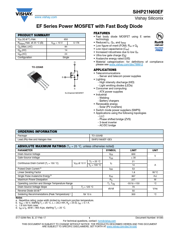 SiHP21N60EF