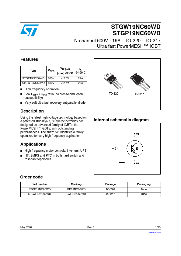 STGW19NC60WD