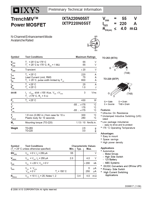 IXTA220N055T