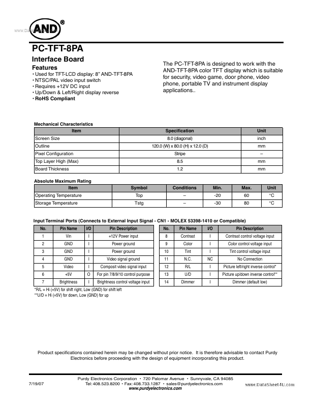 PC-TFT-8PA