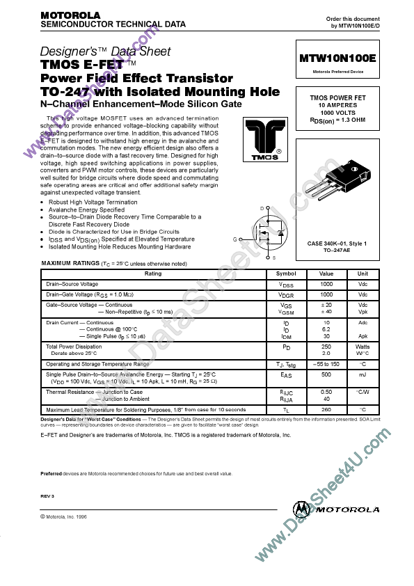 MTW10N100E