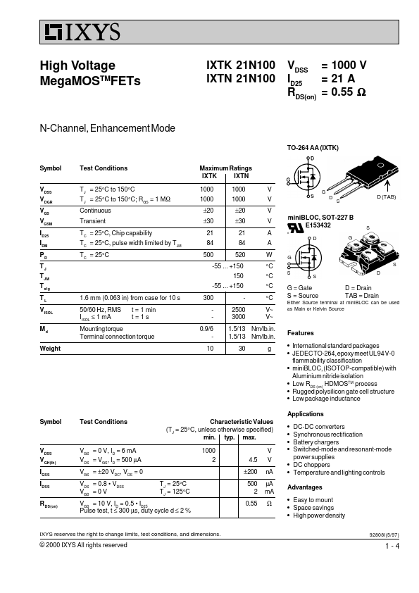 IXTK21N100