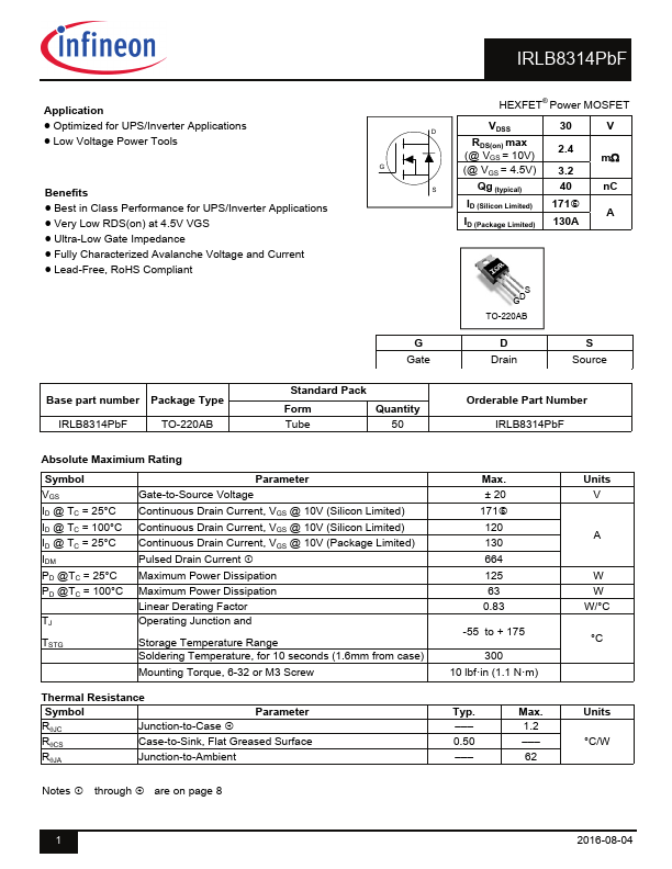 IRLB8314PbF