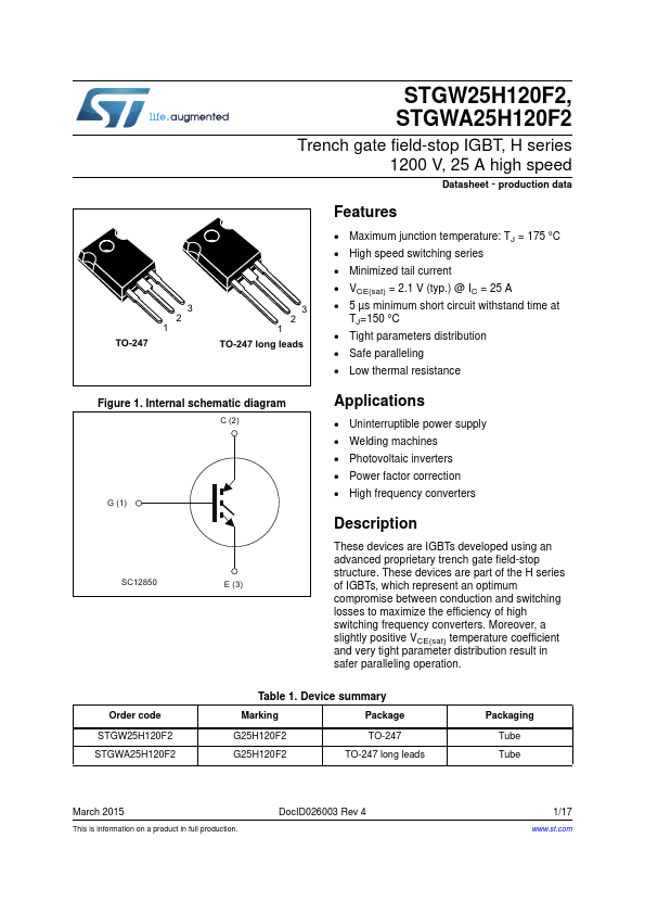 STGW25H120F2