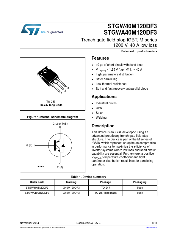 STGW40M120DF3