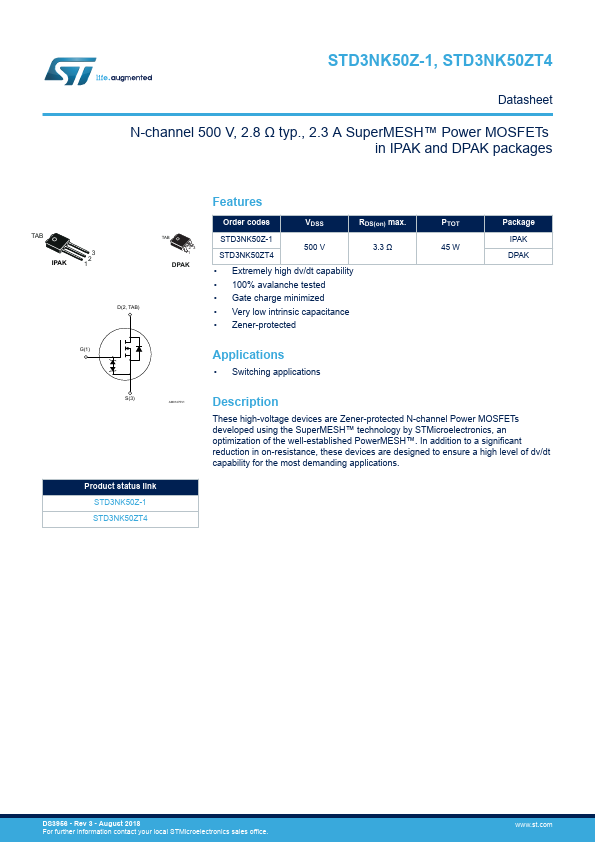 STD3NK50Z-1