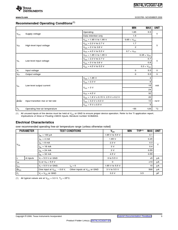 SN74LVC3G07-EP