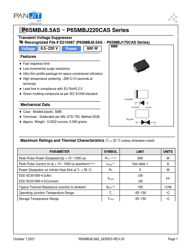 P6SMBJ40CAS