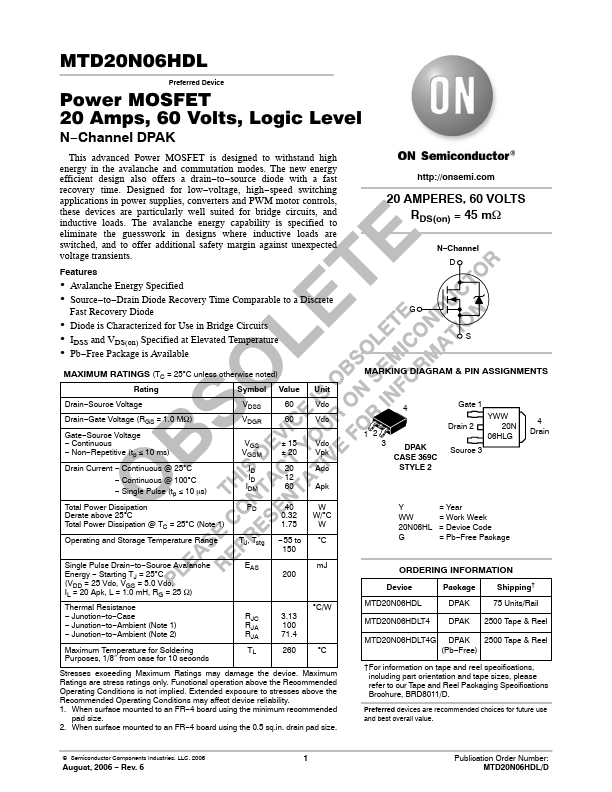 MTD20N06HDL