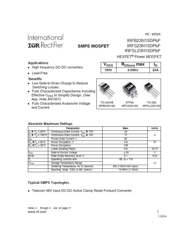 IRFS23N15DPbF