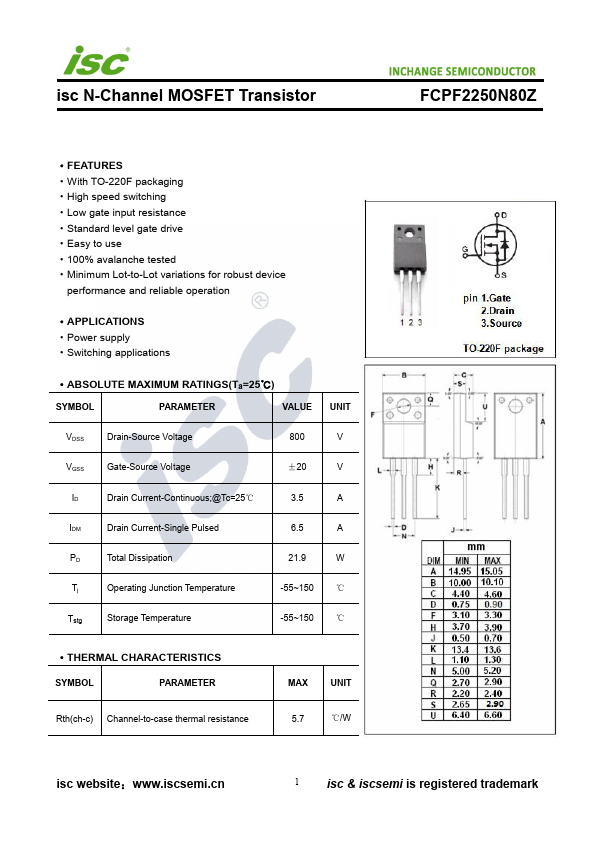 FCPF2250N80Z