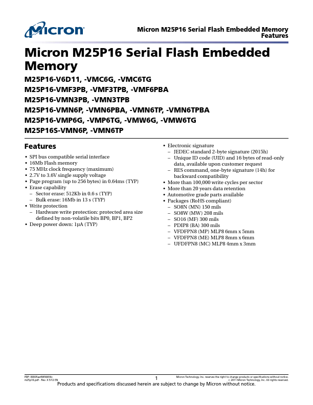 M25P16-VMN6PBA