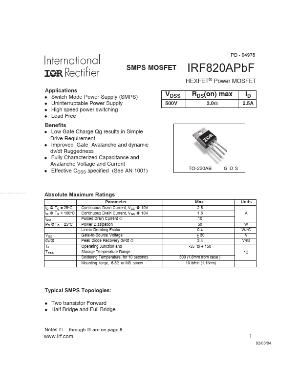 IRF820APBF