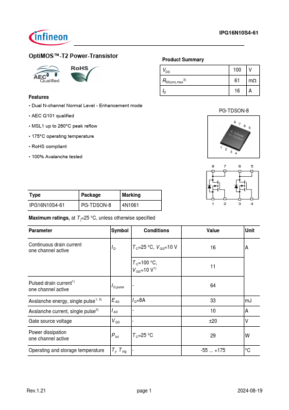 IPG16N10S4-61