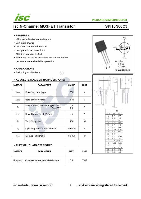 SPI15N60C3