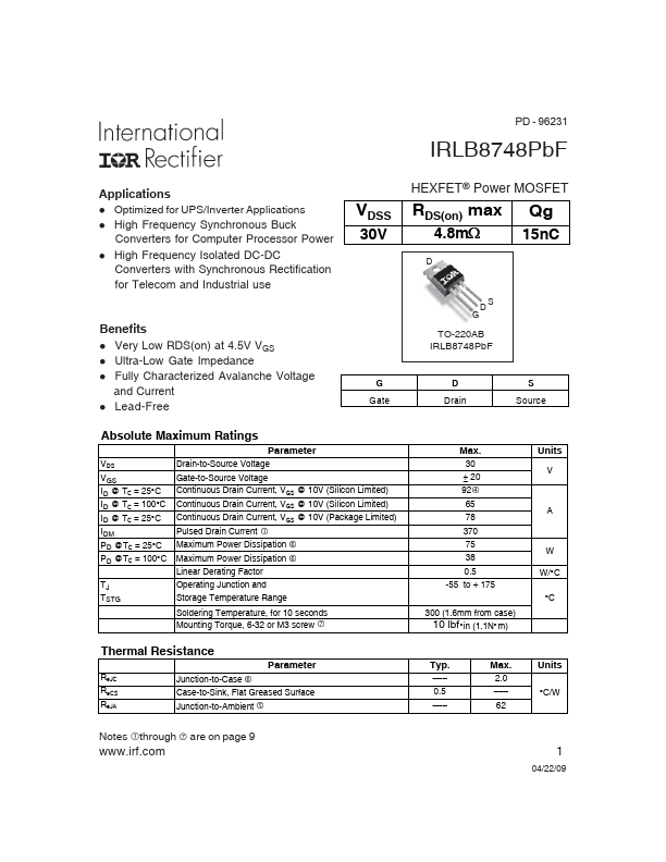 IRLB8748PBF