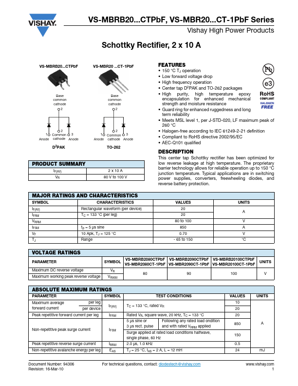 VS-MBR20100CT-1PbF