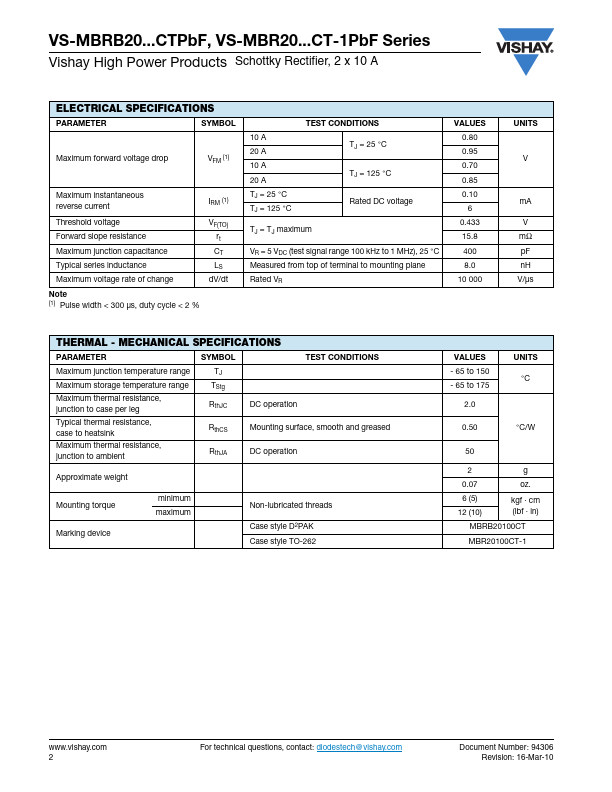 VS-MBR20100CT-1PbF