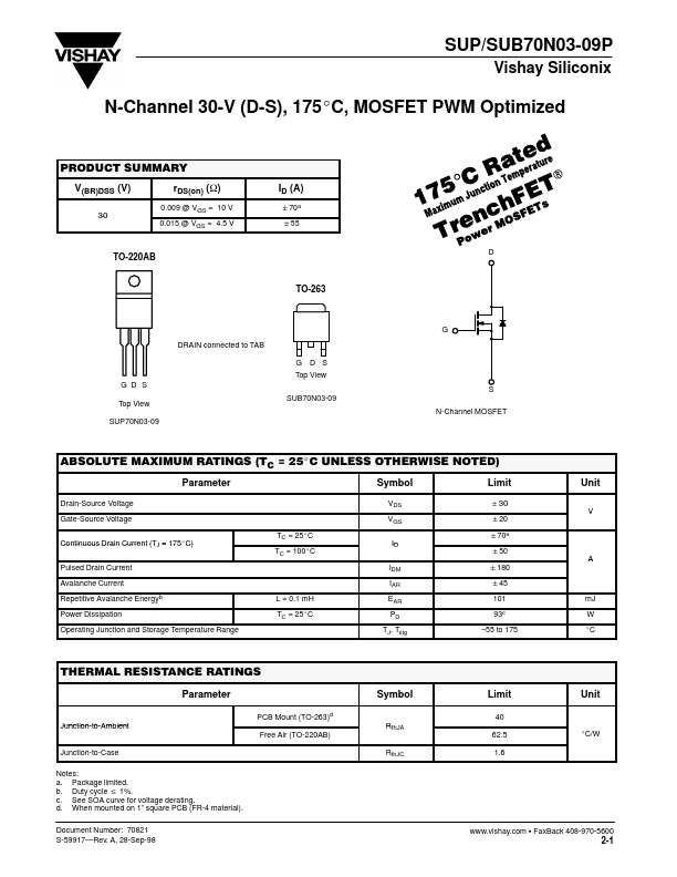 SUP70N03-09P